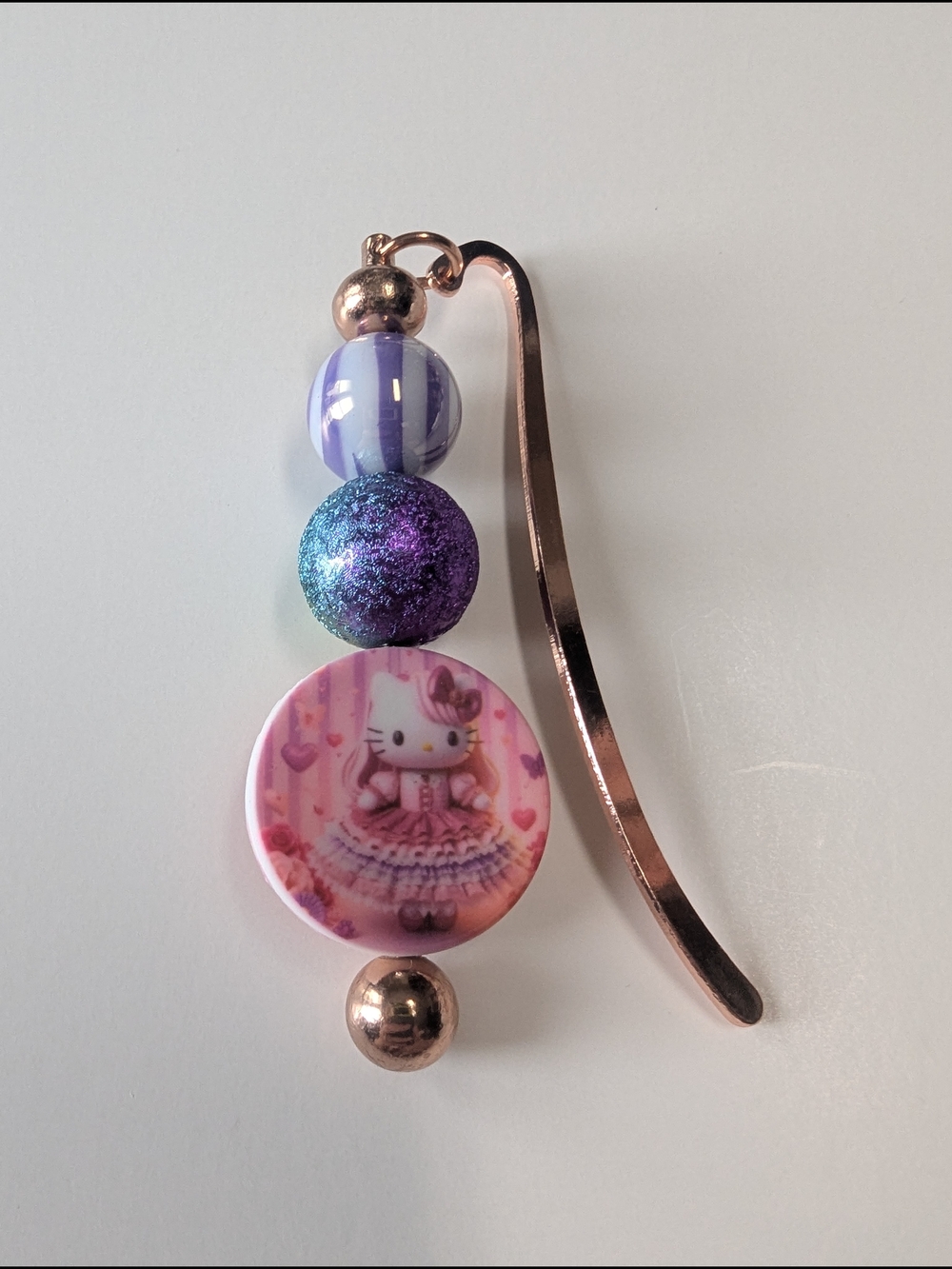Hand Crafted Hello Kitty Theme Bookmark Pink Rose Gold Tone
